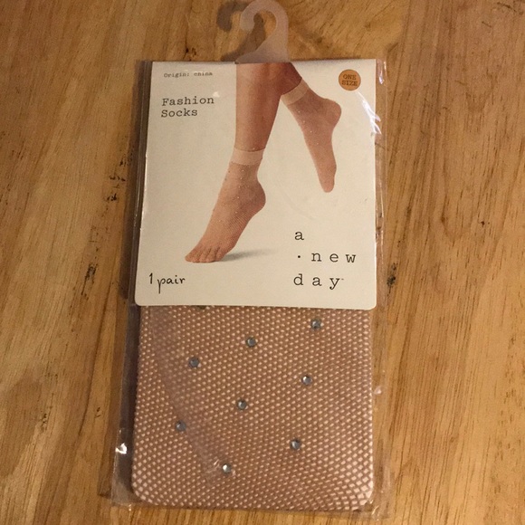 A New Day Cream/Beige Rhinestone Net Socks 💎